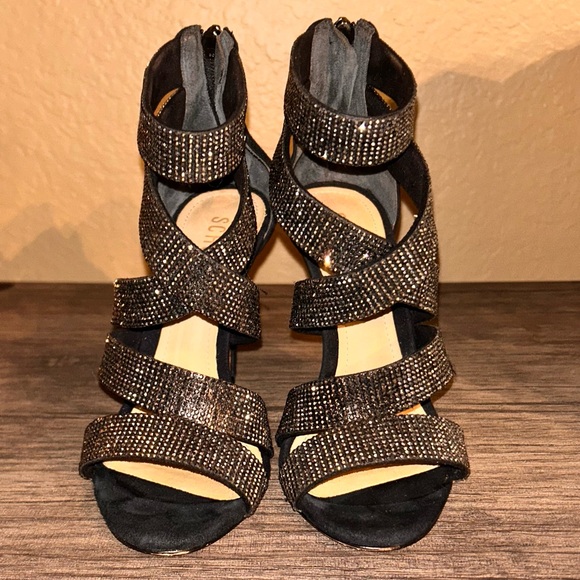 Schultz crystal wrap black suede heels - Picture 3 of 10